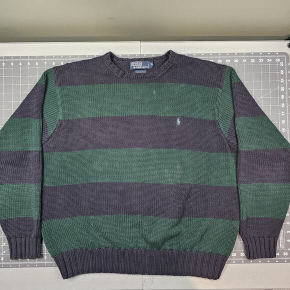 Vintage Polo Ralph Lauren Sweater XL Striped Heavy Jumper Knit Preppy Academia